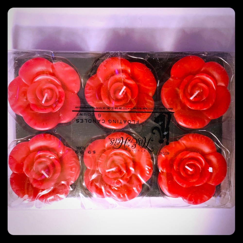 6 Large Floating Red Rose Candles! NWT
